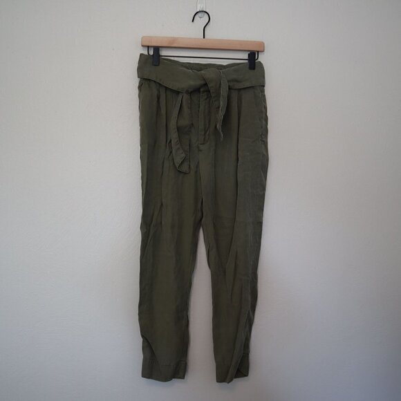 Anthropologie Cartonnier Olive Green Tie Waist Straight Leg Pants Size 4 - Picture 1 of 5